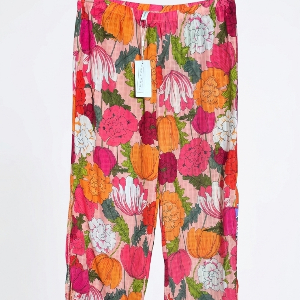 Trina Turk Dopamine Floral Wide Leg Boho Chic Elastic Waist Pants Sz Small New - Picture 2 of 8